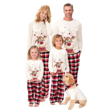 Matching Pjs Sets Long Sleeve Tee and Red Plaid Pants Loungewear Christmas Family Pajamas